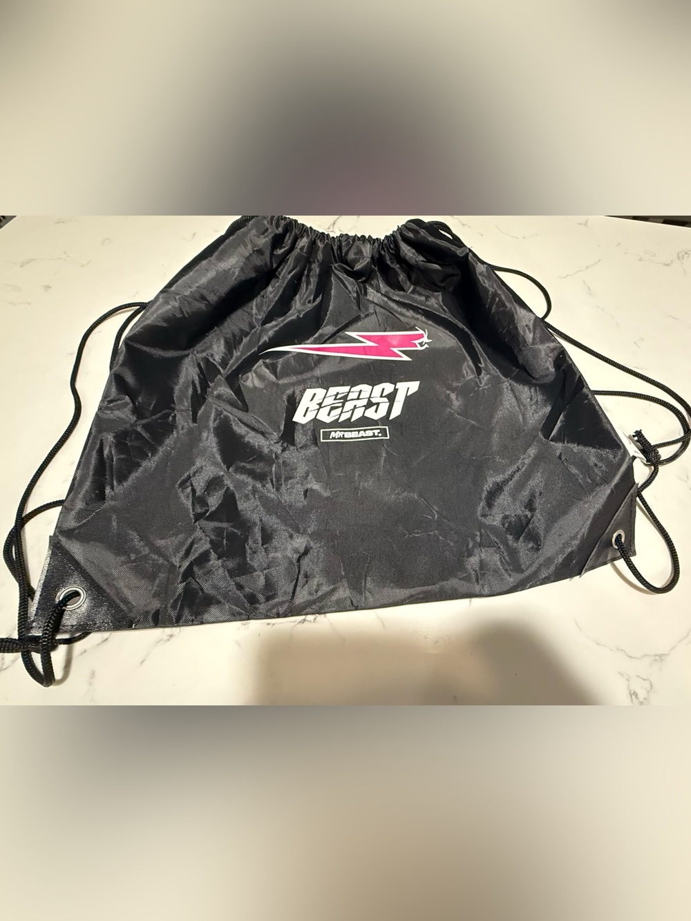 MrBeast Logo Drawstring Bag Black W/Pink White Graphics Rare Basketball Gear
